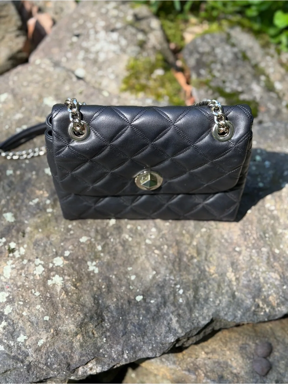Kate Spade Natalia WKRU7074 black quilted leather crossbody/shoulder bag gold